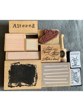 Mixed Lot Rubber Stamps Wooden Mounted Pre-Owned Craft Supplies